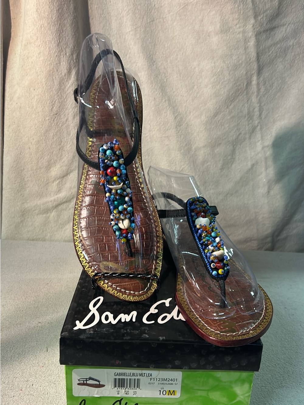 Sam Edelman Blue Beaded T-Strap Sandals - Blue